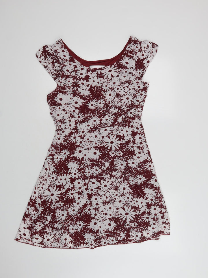 Snow Traffic Womens Red Floral Polyester Fit & Flare Size M Round Neck Zip