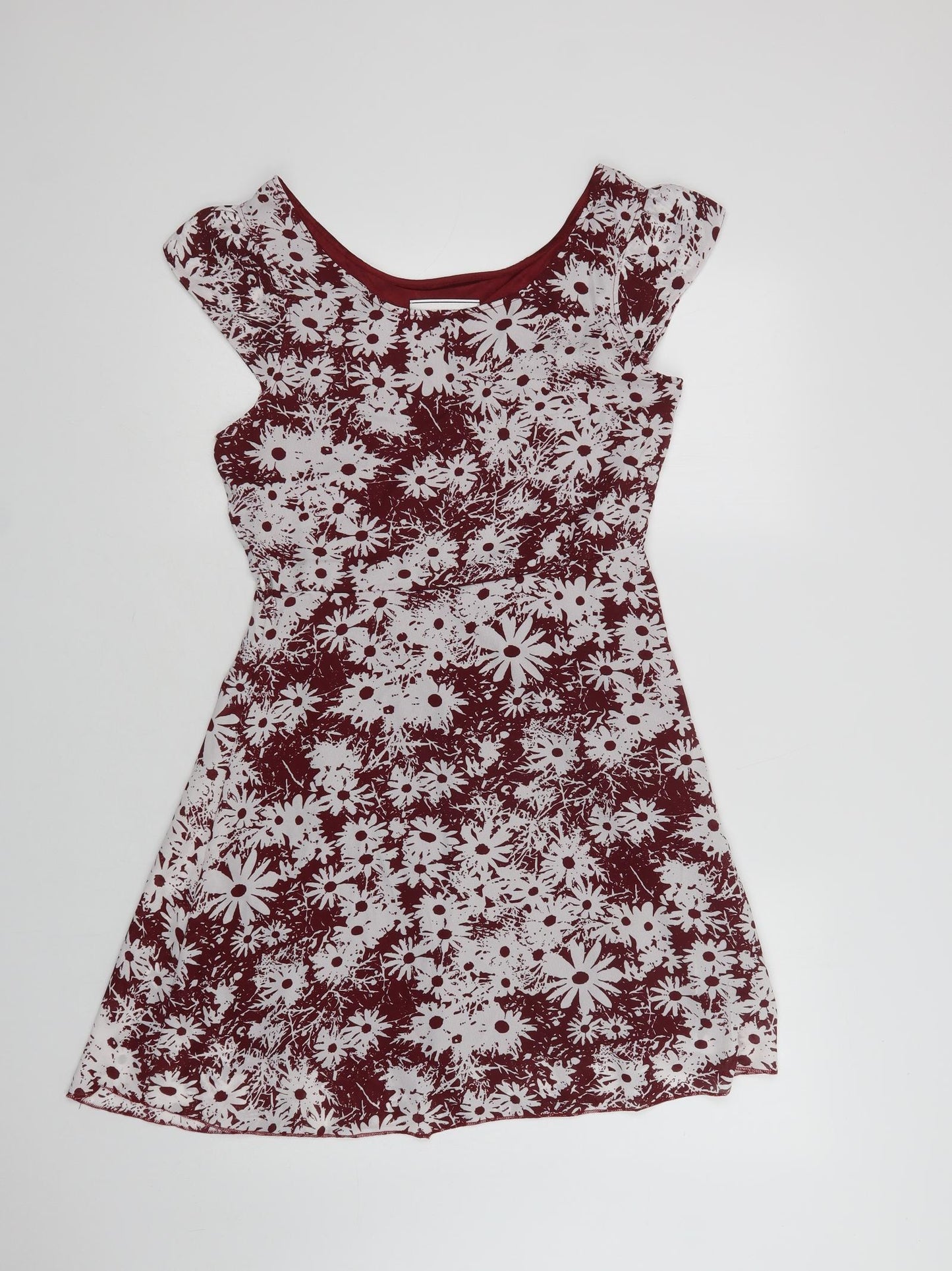 Snow Traffic Womens Red Floral Polyester Fit & Flare  Size M  Round Neck Zip