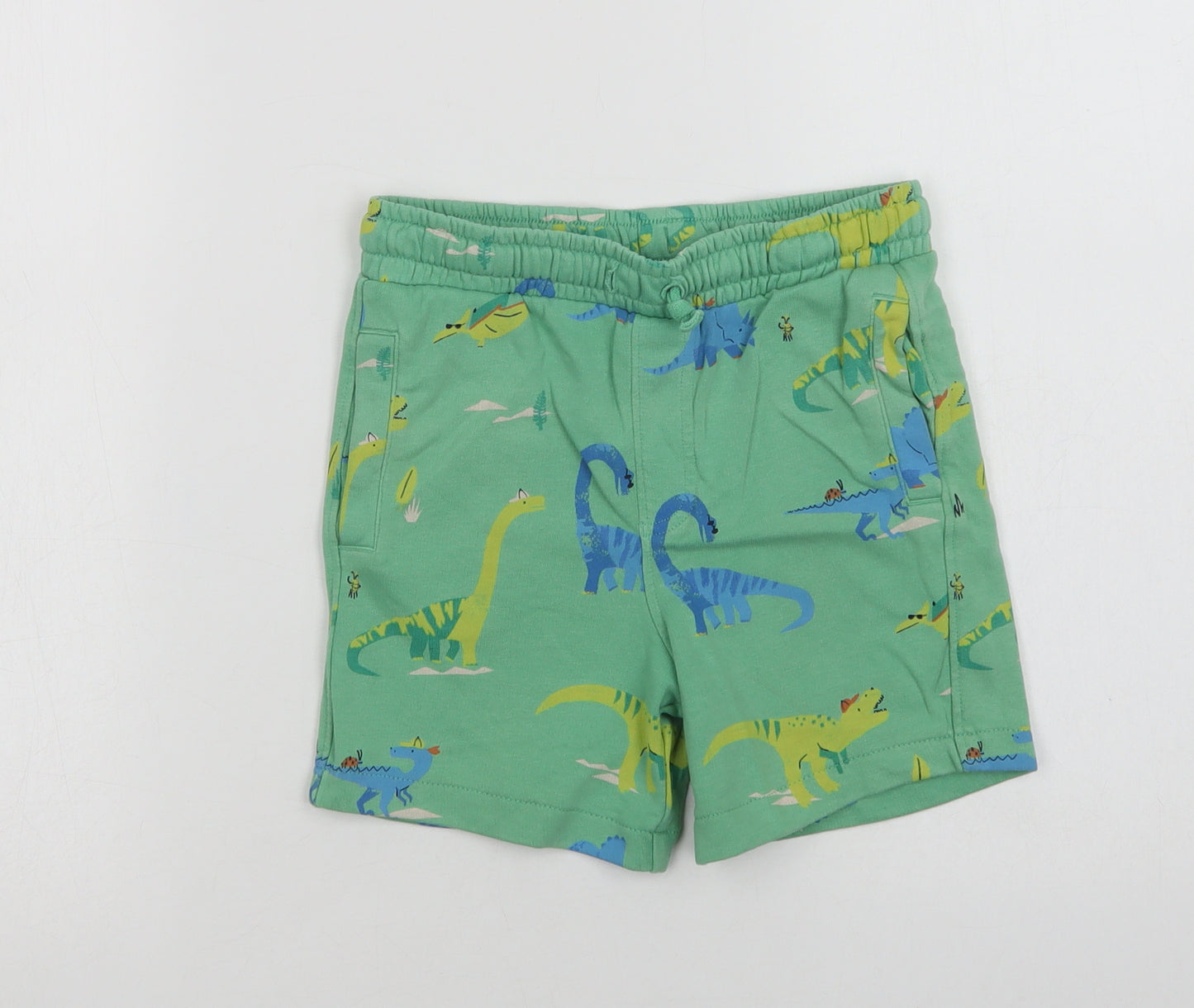 Marks Boys Green Geometric Cotton Sweat Shorts Size 6-7 Years  Regular Drawstring - Dinosaur Print