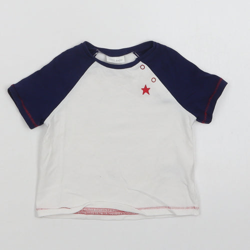 NEXT Baby White Colourblock Cotton Basic T-Shirt Size 3-6 Months Crew Neck Snap