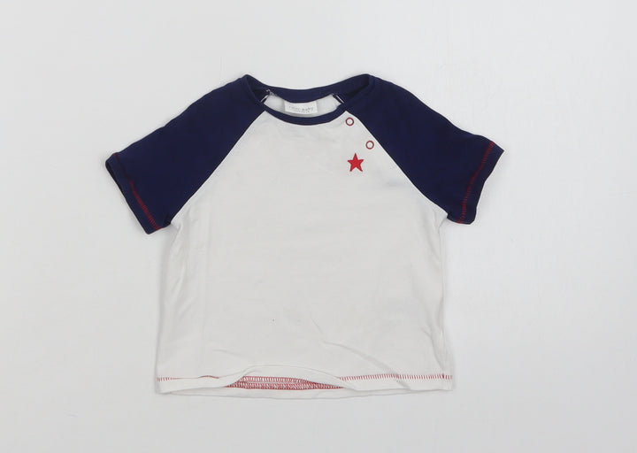 NEXT Baby White Colourblock Cotton Basic T-Shirt Size 3-6 Months Crew Neck Snap