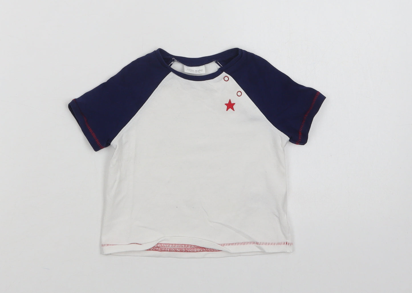 NEXT Baby White Colourblock Cotton Basic T-Shirt Size 3-6 Months Crew Neck Snap