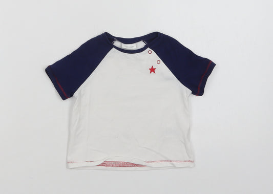 Front view of Next Baby White Colourblock Cotton Basic T-Shirt, size 3-6, Months Crew Neck Snap