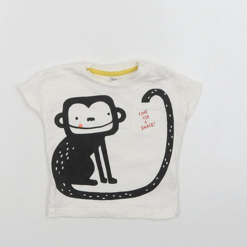 F&F Baby White  Cotton Basic Polo Size 3-6 Months Crew Neck Snap - Cute Monkey