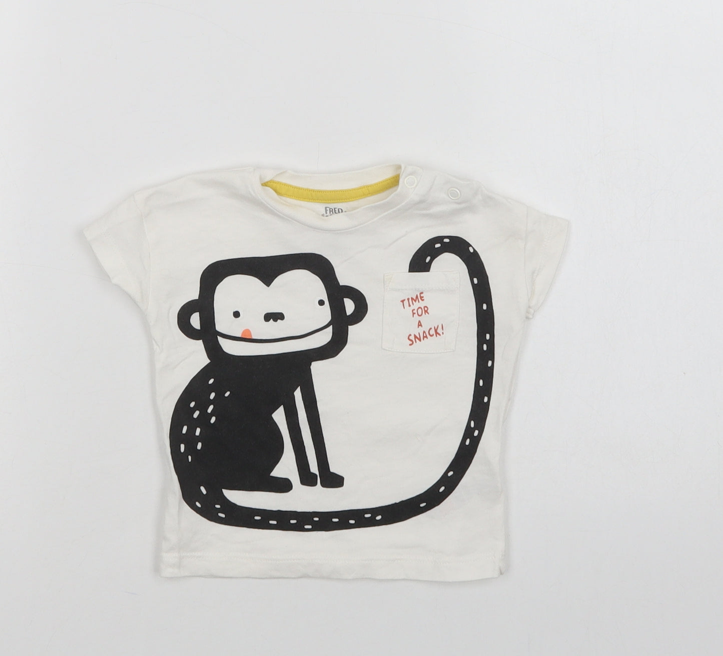 F&F Baby White  Cotton Basic Polo Size 3-6 Months Crew Neck Snap - Cute Monkey