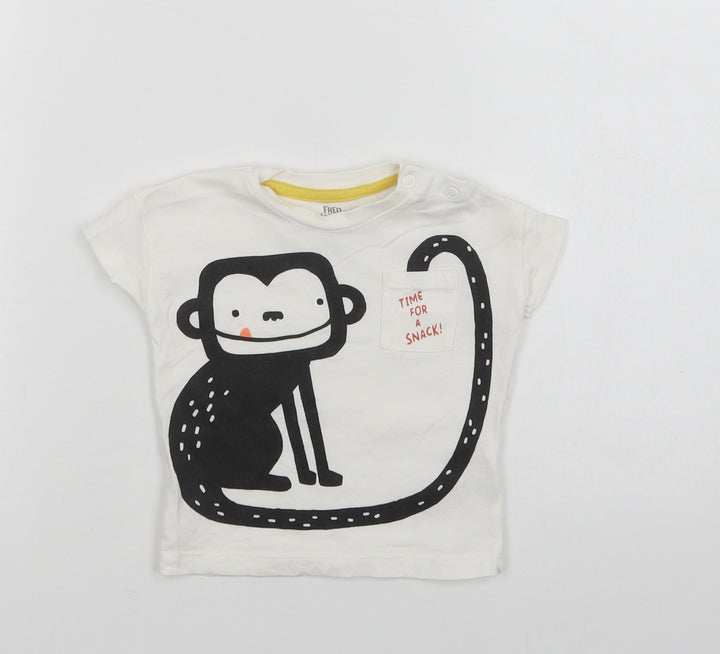 F&F Baby White  Cotton Basic Polo Size 3-6 Months Crew Neck Snap - Cute Monkey