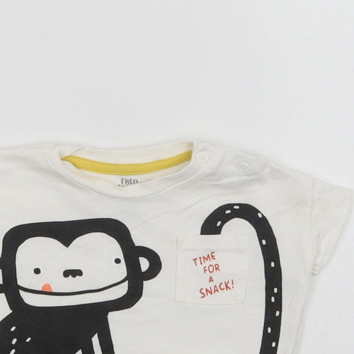 F&F Baby White  Cotton Basic Polo Size 3-6 Months Crew Neck Snap - Cute Monkey