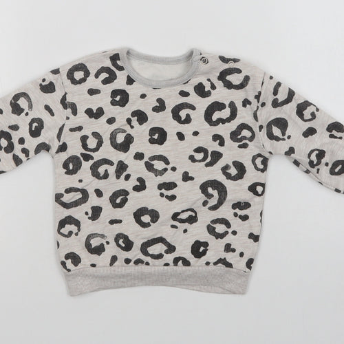 George Baby Grey Animal Print Cotton Pullover Jumper Size 3-6 Months  Snap