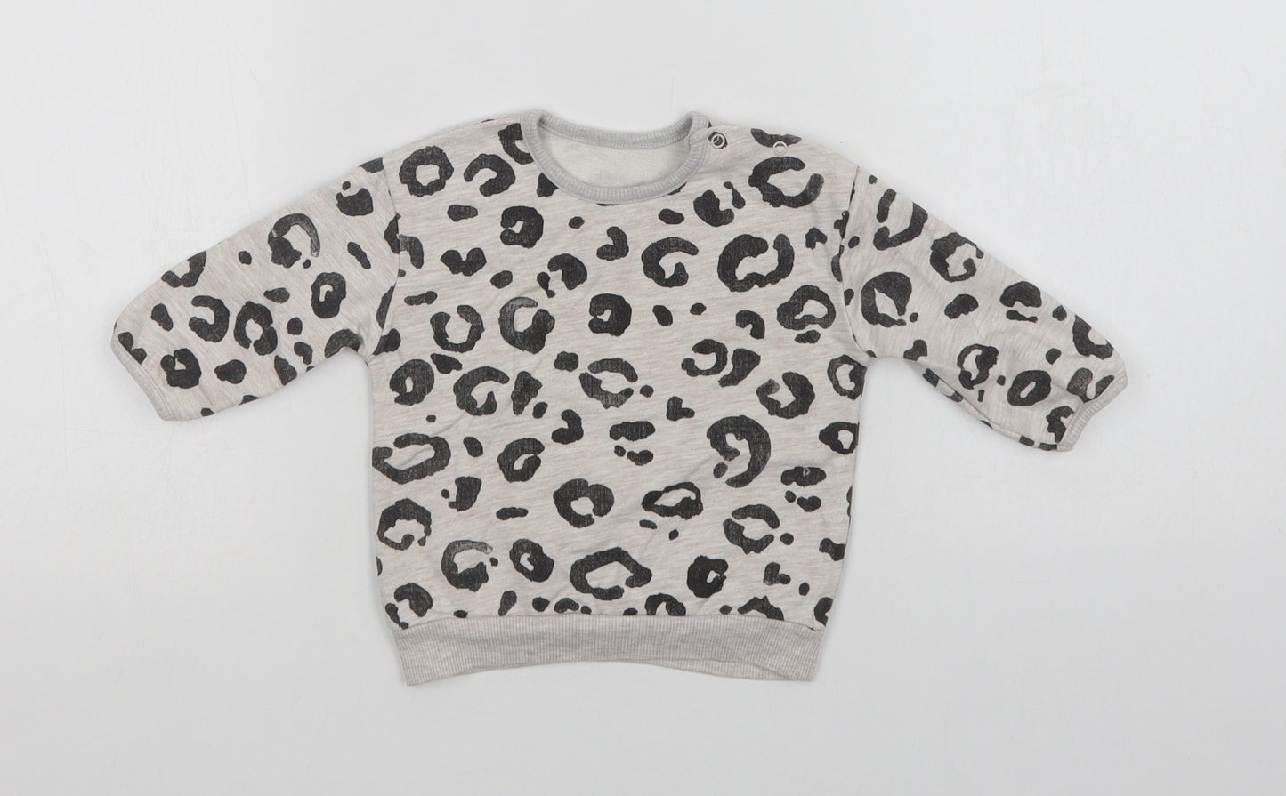 George Baby Grey Animal Print Cotton Pullover Jumper Size 3-6 Months  Snap