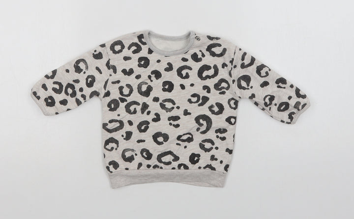 George Baby Grey Animal Print Cotton Pullover Jumper Size 3-6 Months  Snap