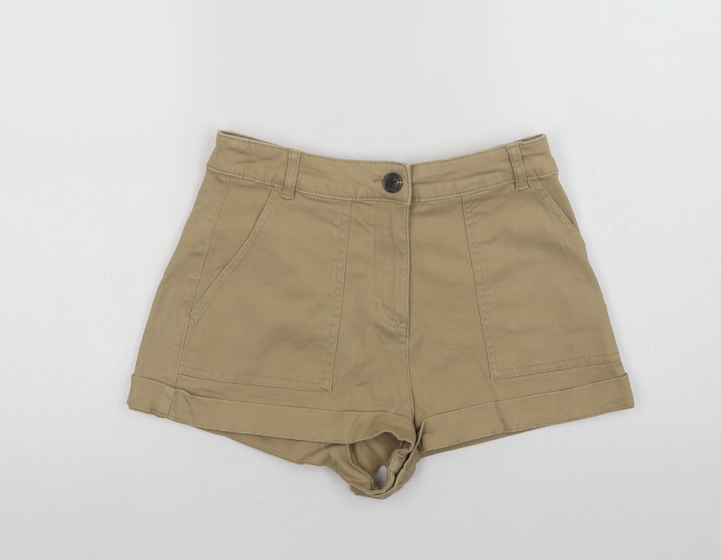 Primark Womens Beige  Cotton Hot Pants Shorts Size 12 L3 in Regular Button