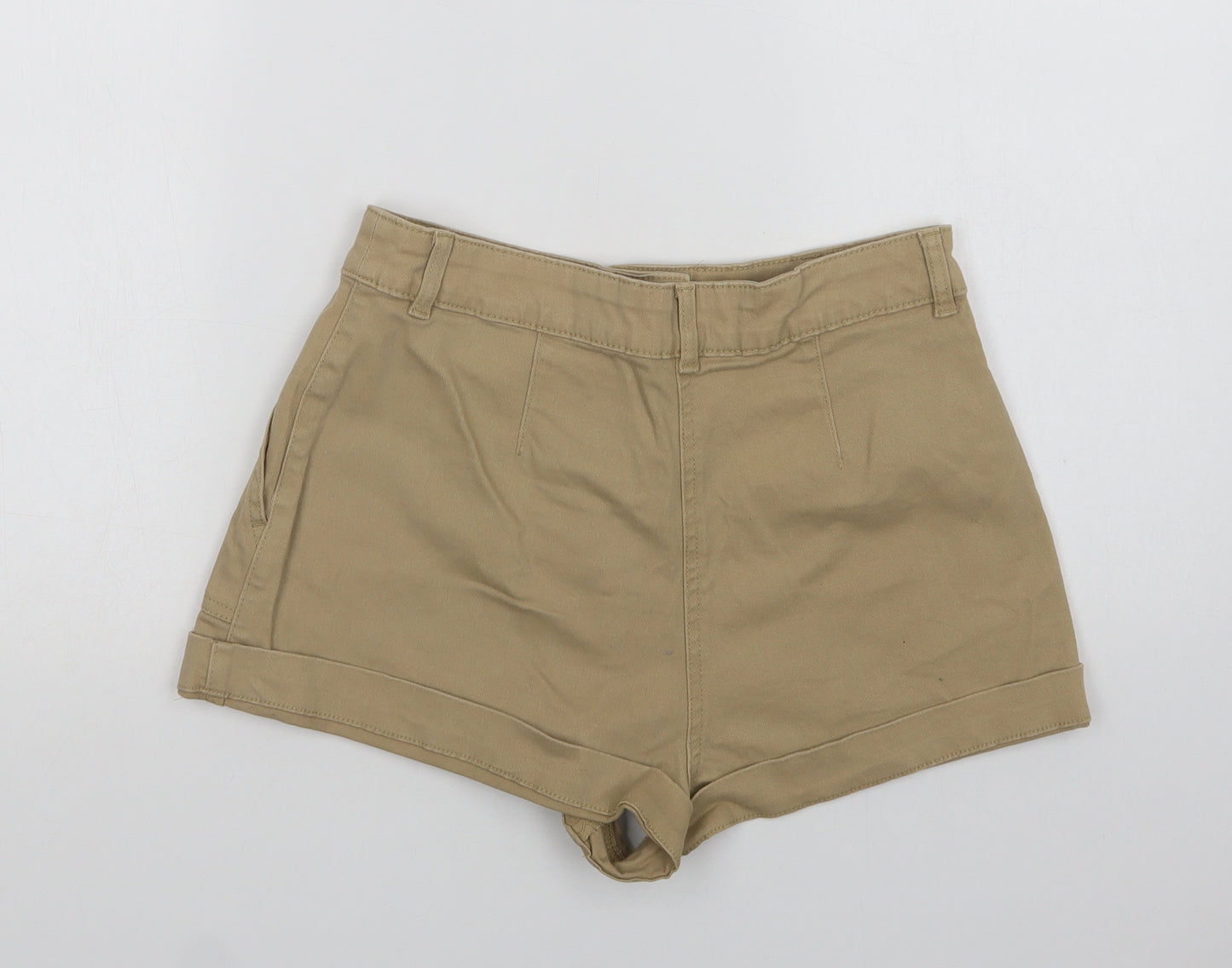 Primark Womens Beige  Cotton Hot Pants Shorts Size 12 L3 in Regular Button
