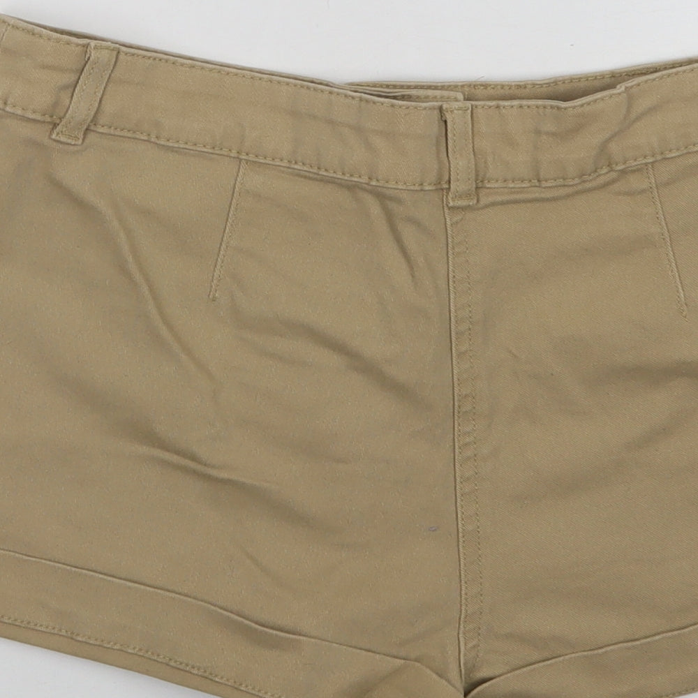 Primark Womens Beige  Cotton Hot Pants Shorts Size 12 L3 in Regular Button