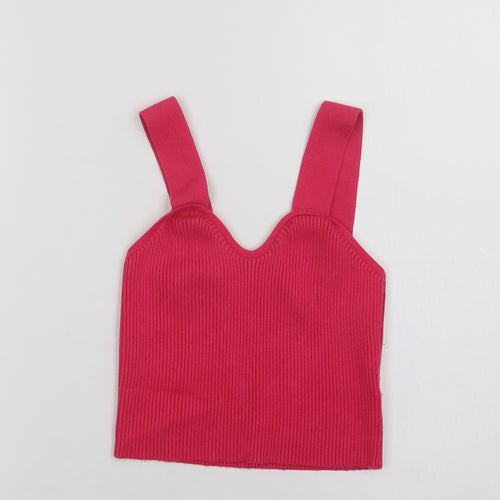 SheIn Womens Pink  Nylon Cropped Tank Size S V-Neck