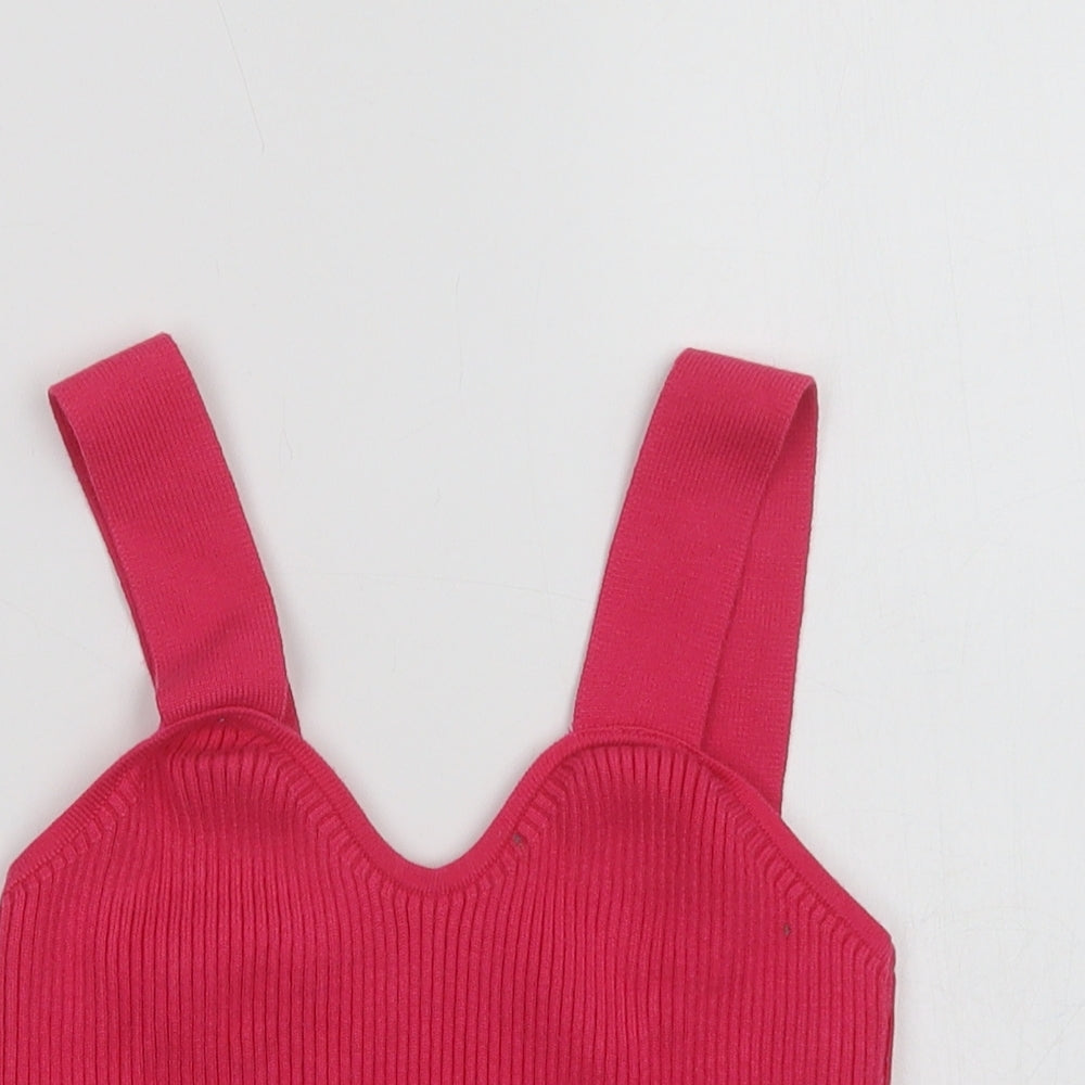 SheIn Womens Pink  Nylon Cropped Tank Size S V-Neck