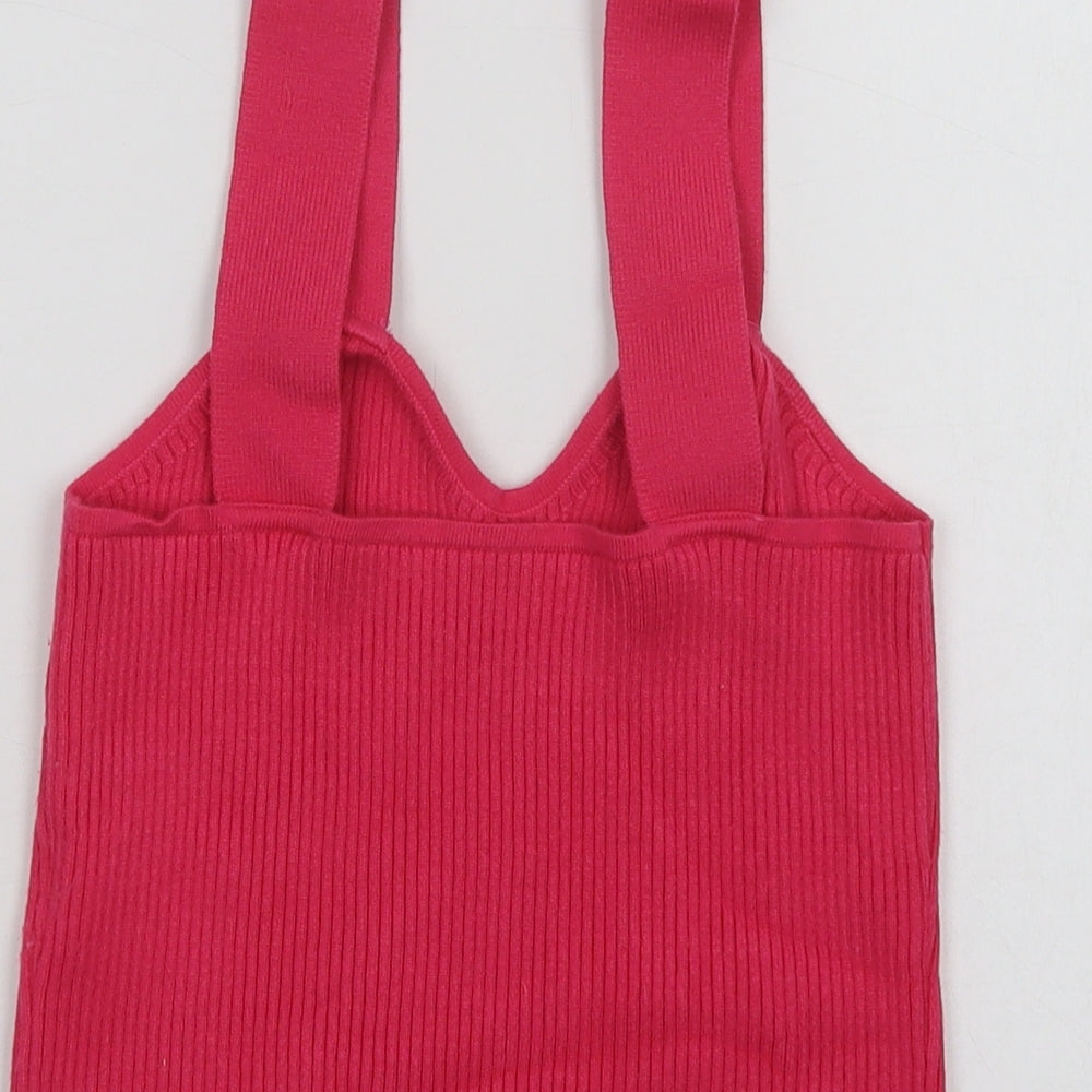 SheIn Womens Pink  Nylon Cropped Tank Size S V-Neck