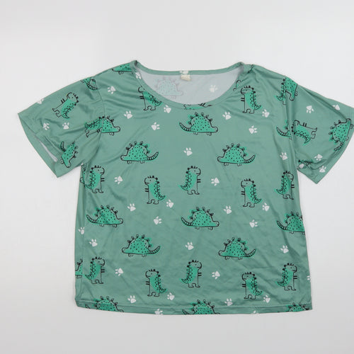 Preworn Womens Green Geometric Polyester Top Pyjama Top Size M   - Dinosaur Print