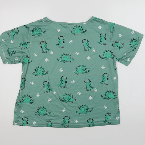 Preworn Womens Green Geometric Polyester Top Pyjama Top Size M   - Dinosaur Print