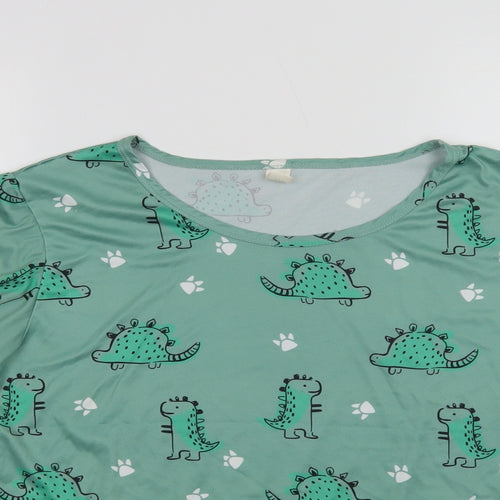 Preworn Womens Green Geometric Polyester Top Pyjama Top Size M   - Dinosaur Print