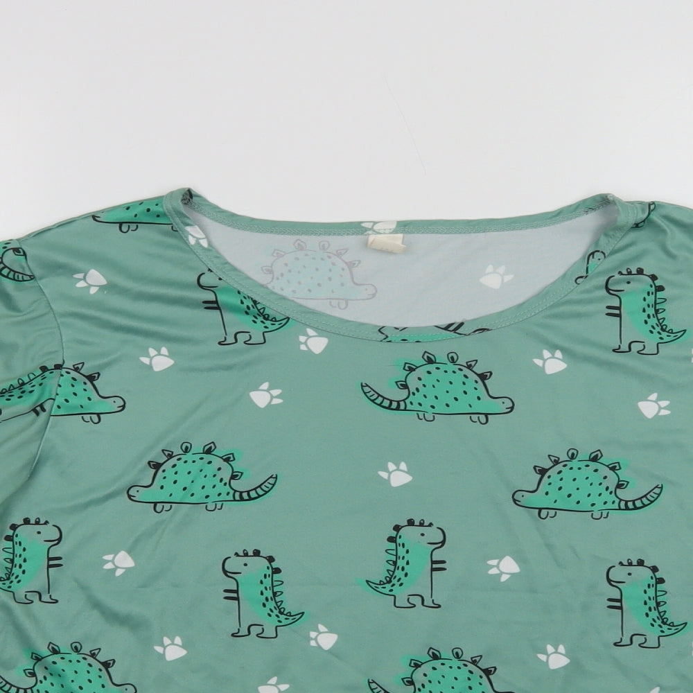 Preworn Womens Green Geometric Polyester Top Pyjama Top Size M   - Dinosaur Print