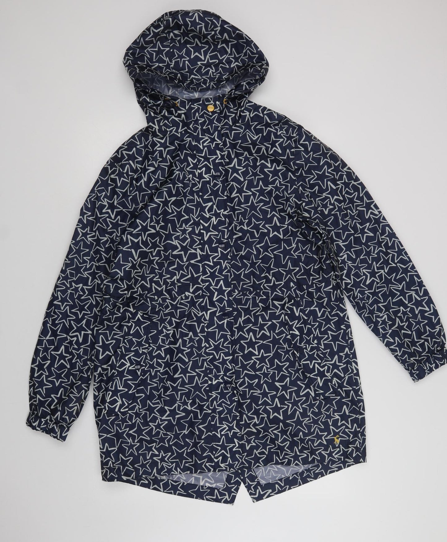 Joules Womens Blue Geometric  Rain Coat Coat Size 12  Zip - Star Print