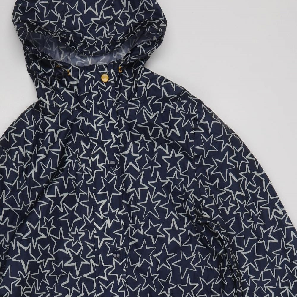 Joules Womens Blue Geometric  Rain Coat Coat Size 12  Zip - Star Print