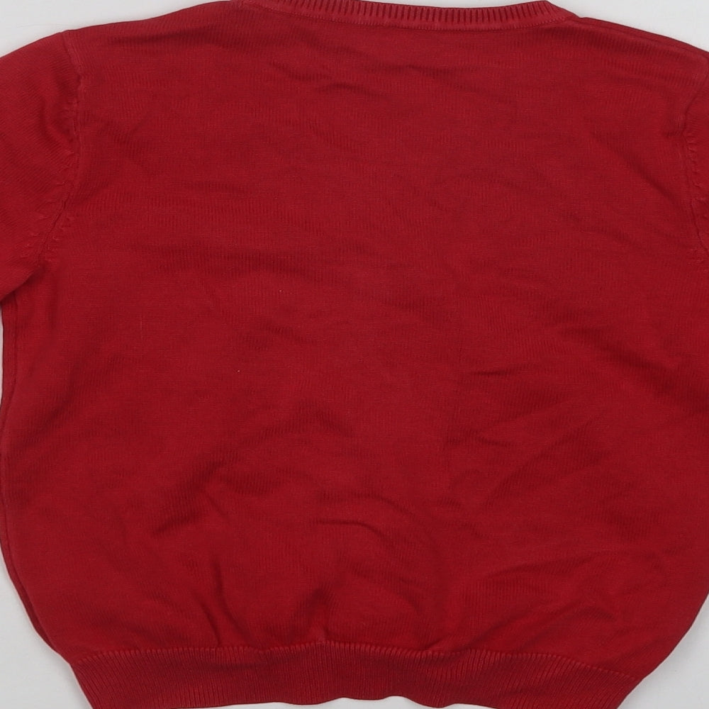 George Girls Red V-Neck  Cotton Cardigan Jumper Size 6-7 Years  Button - School Wear