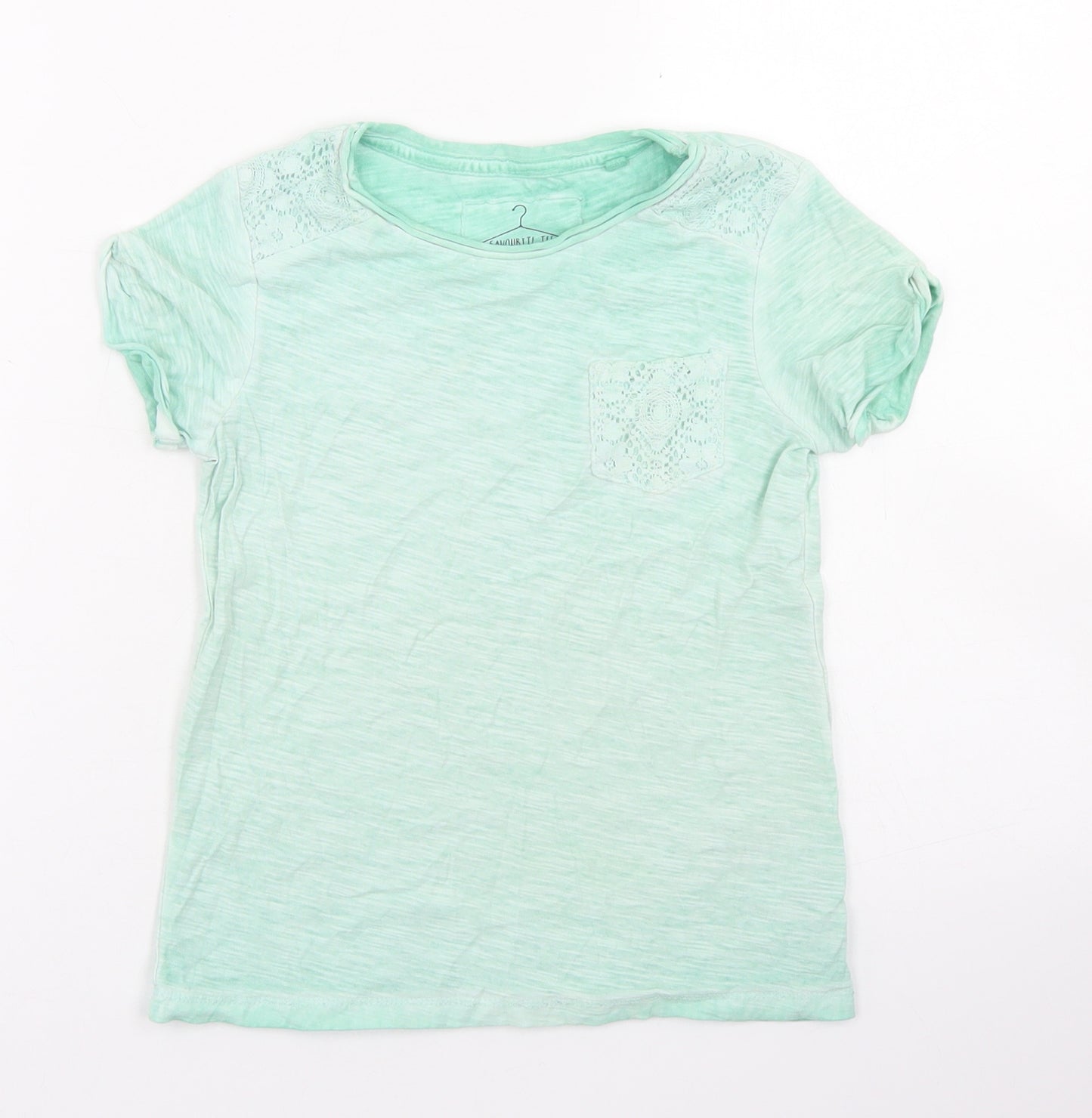 NEXT Girls Blue  Cotton Basic T-Shirt Size 6 Years Crew Neck  - Lace Sleeve Detail