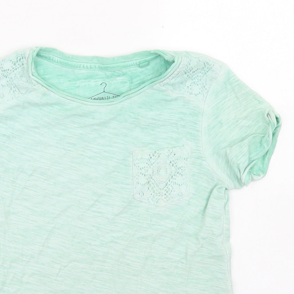 NEXT Girls Blue  Cotton Basic T-Shirt Size 6 Years Crew Neck  - Lace Sleeve Detail