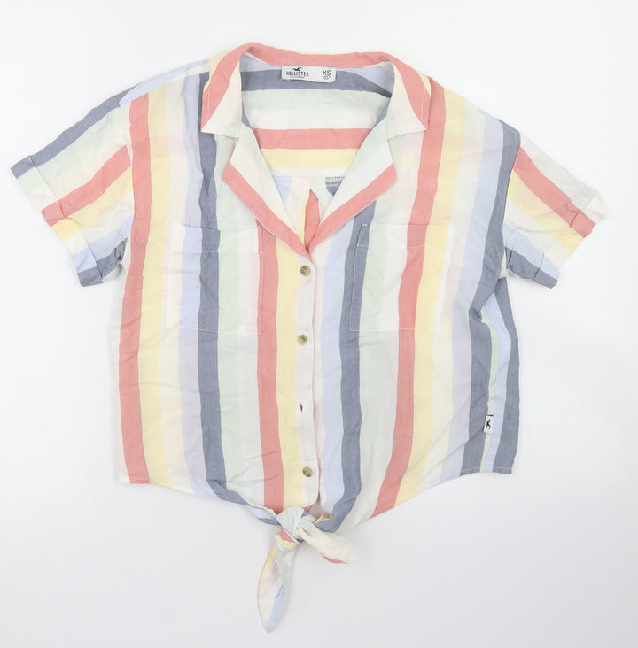 Hollister Womens Multicoloured Striped Viscose Cropped Button-Up Size XS Collared - Tie Front