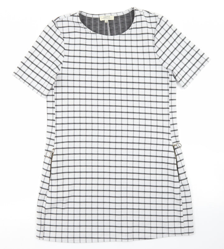 Papaya Womens White Check Polyester Pencil Dress Size 10 Crew Neck