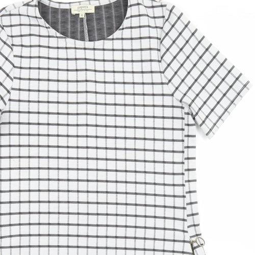 Papaya Womens White Check Polyester Pencil Dress  Size 10  Crew Neck