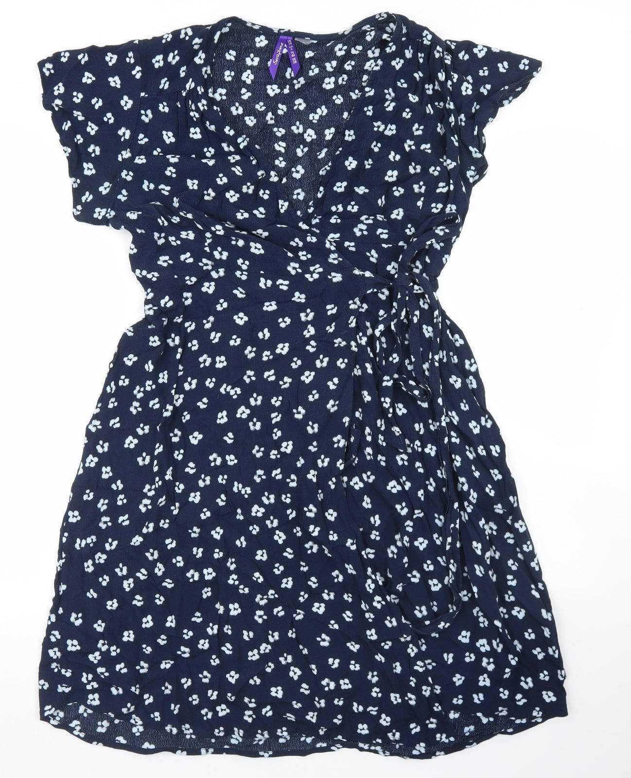 Seraphine Womens Blue Floral Viscose Wrap Dress  Size 10  V-Neck Tie