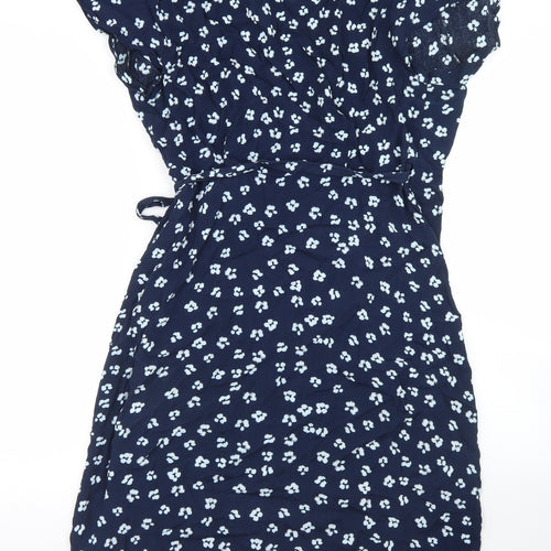 Seraphine Womens Blue Floral Viscose Wrap Dress  Size 10  V-Neck Tie