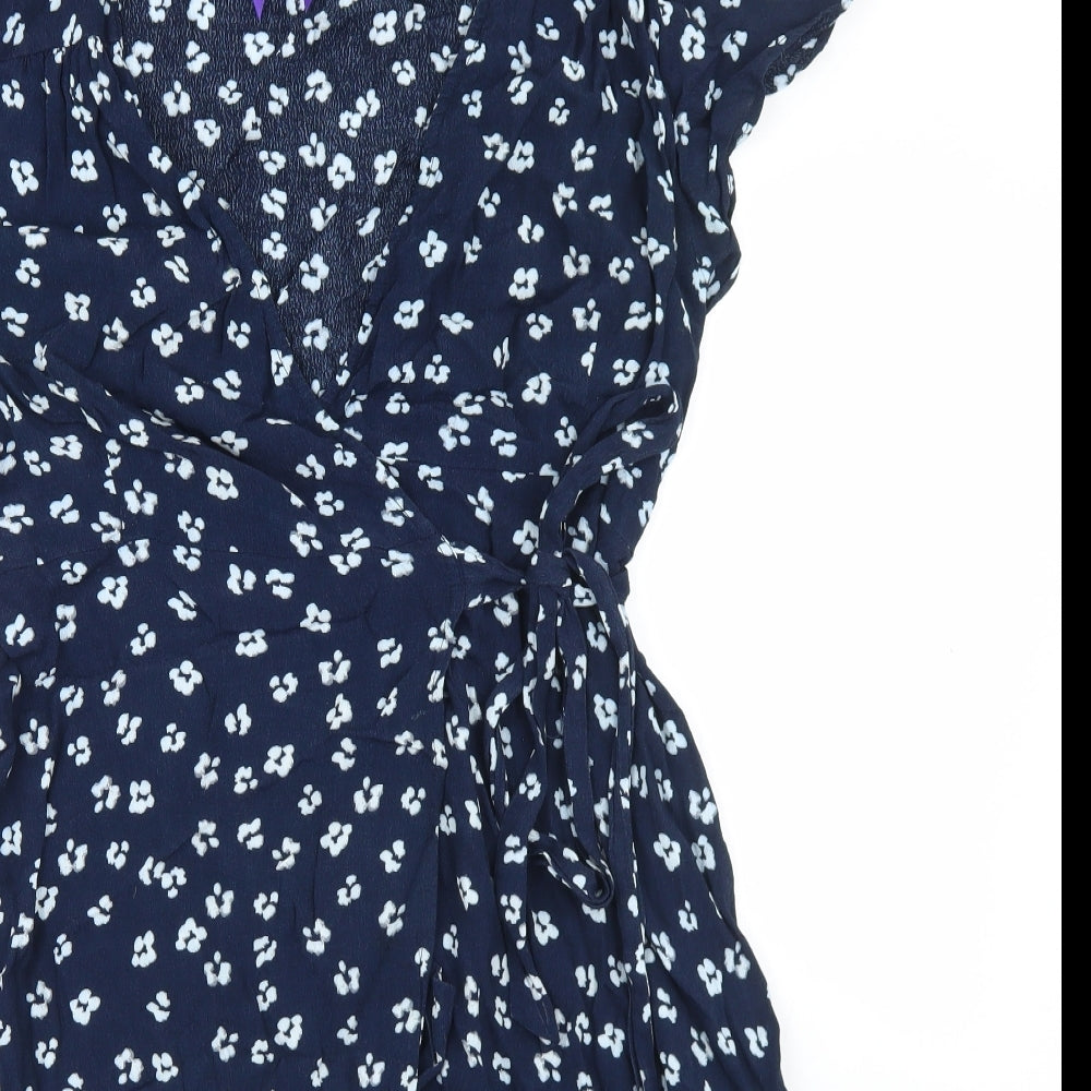 Seraphine Womens Blue Floral Viscose Wrap Dress  Size 10  V-Neck Tie
