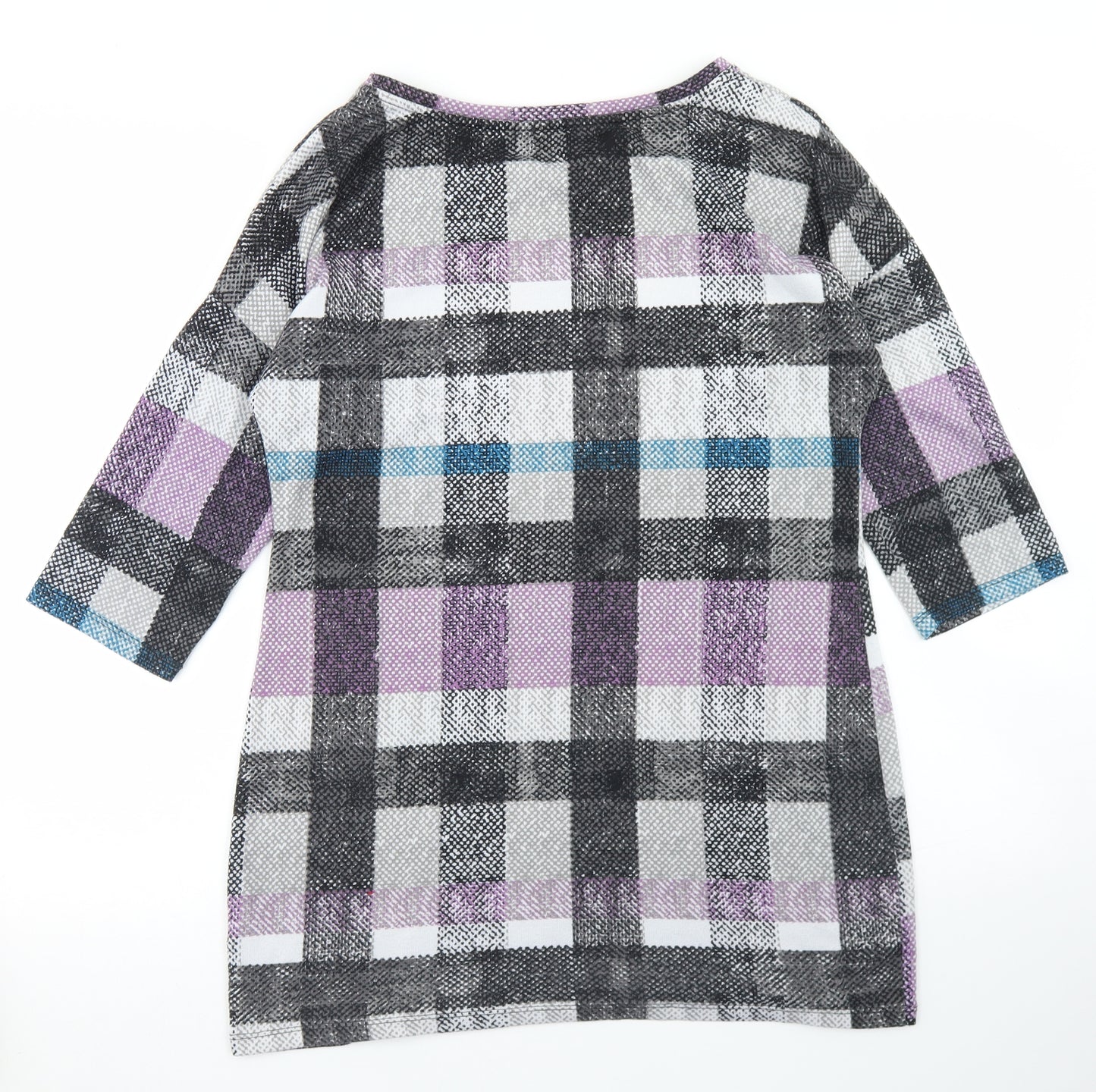 F&F Womens Multicoloured Plaid Polyester Tunic T-Shirt Size 12 Round Neck