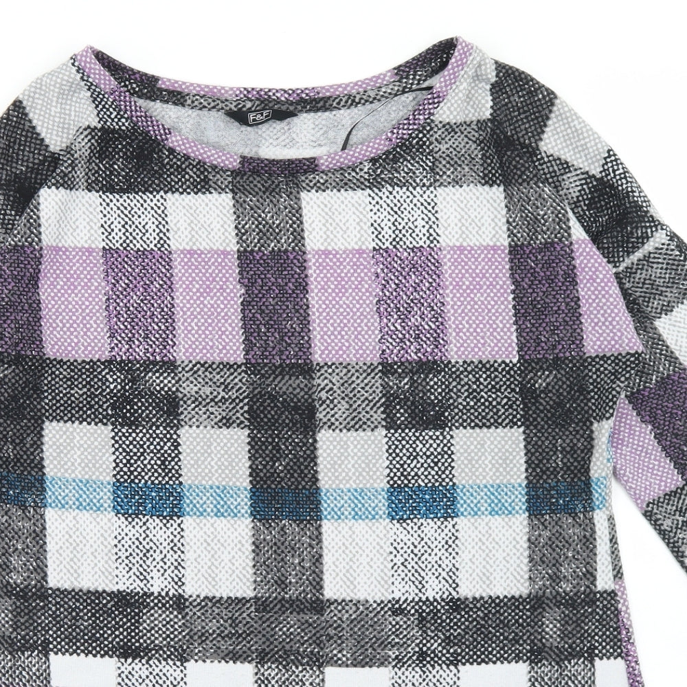 F&F Womens Multicoloured Plaid Polyester Tunic T-Shirt Size 12 Round Neck