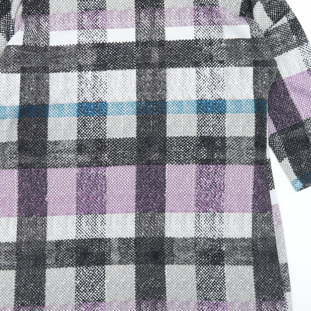 F&F Womens Multicoloured Plaid Polyester Tunic T-Shirt Size 12 Round Neck