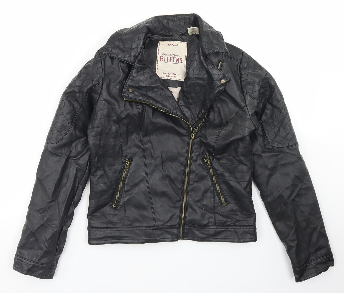 La Redoute Girls Black   Biker Jacket Size 12 Years  Zip - Polyurethane Coated
