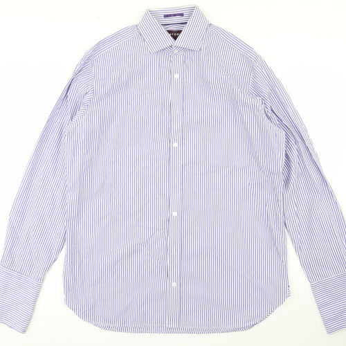Marks and Spencer Mens Purple Striped Cotton  Dress Shirt Size 16 Collared Button