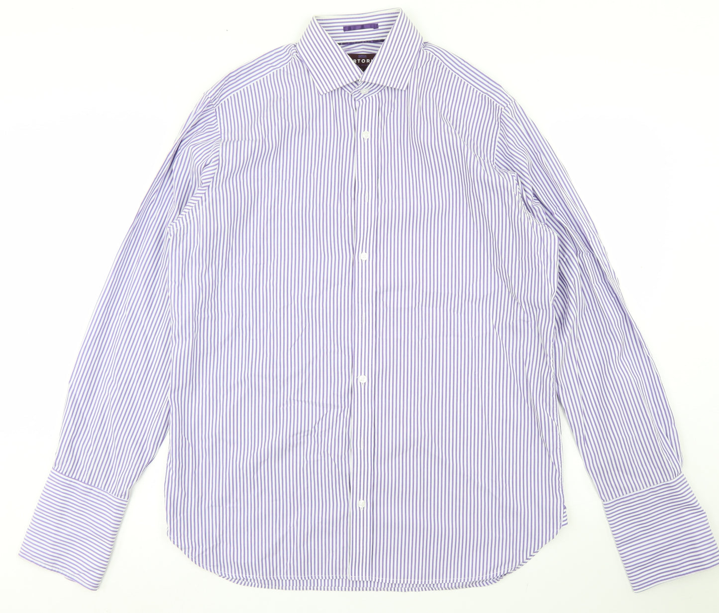 Marks and Spencer Mens Purple Striped Cotton  Dress Shirt Size 16 Collared Button