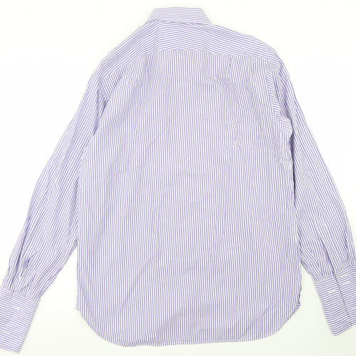 Marks and Spencer Mens Purple Striped Cotton  Dress Shirt Size 16 Collared Button