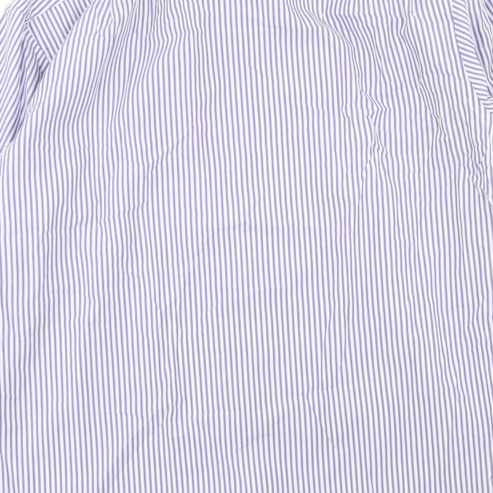 Marks and Spencer Mens Purple Striped Cotton  Dress Shirt Size 16 Collared Button