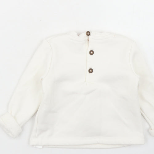F&F Girls White  Polyester Basic T-Shirt Size 3-6 Months Crew Neck Button - Christmas Reindeer