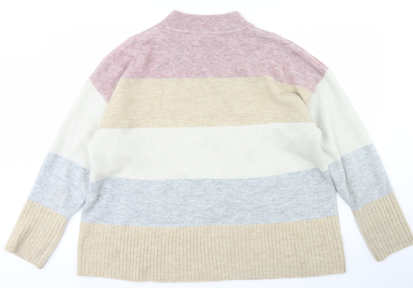 TU Womens Beige Mock Neck Striped Acrylic Pullover Jumper Size 24