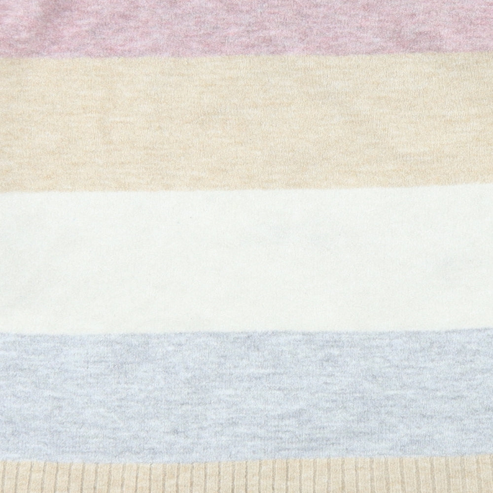 TU Womens Beige Mock Neck Striped Acrylic Pullover Jumper Size 24