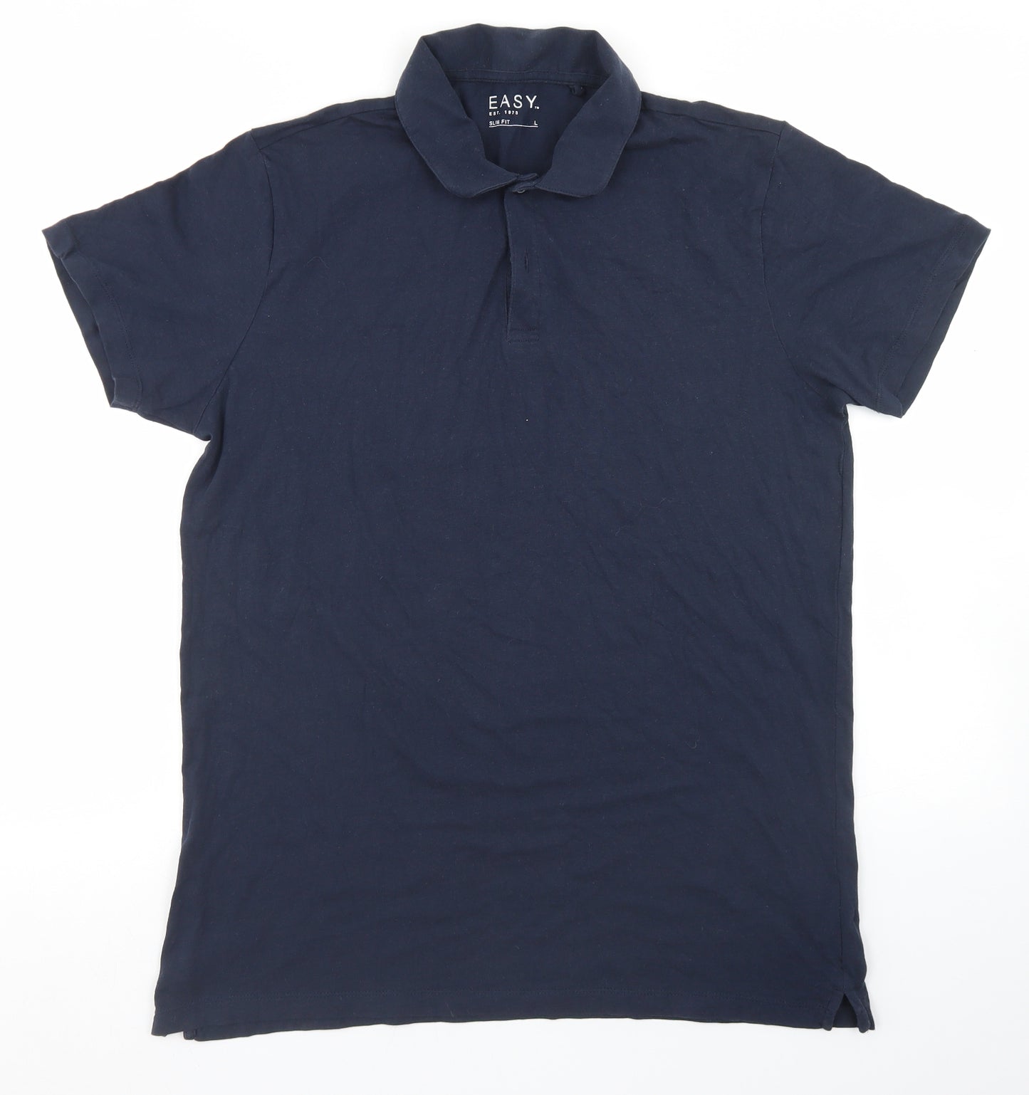 Easy Mens Blue  Cotton  Polo Size L Collared Button