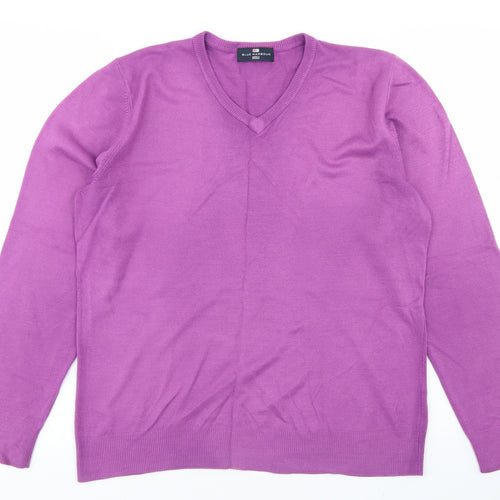 Blue Harbour Mens Purple V-Neck  Acrylic Pullover Jumper Size M