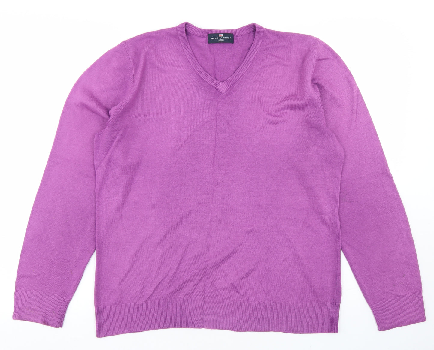Blue Harbour Mens Purple V-Neck  Acrylic Pullover Jumper Size M