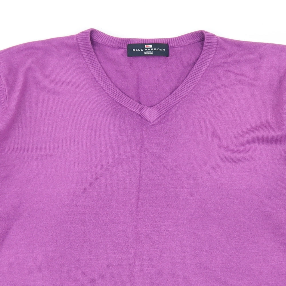 Blue Harbour Mens Purple V-Neck  Acrylic Pullover Jumper Size M